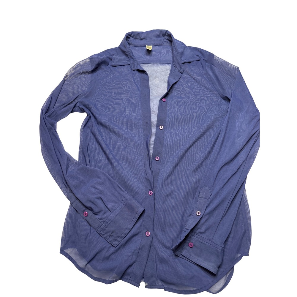 American Apparel Purple Sheer Mesh Button Down Shirt Long Sleeve Small